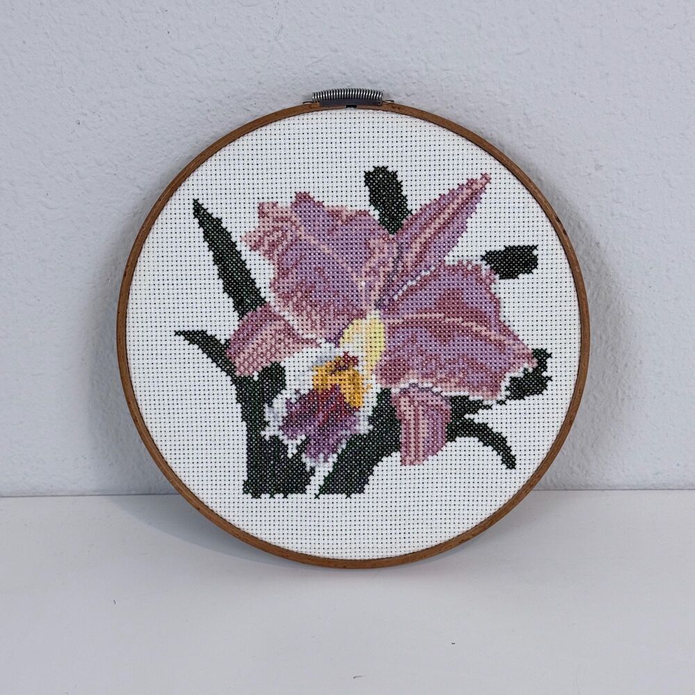 Handmade Cross-Stitch 7” Hoop: Modern Iris